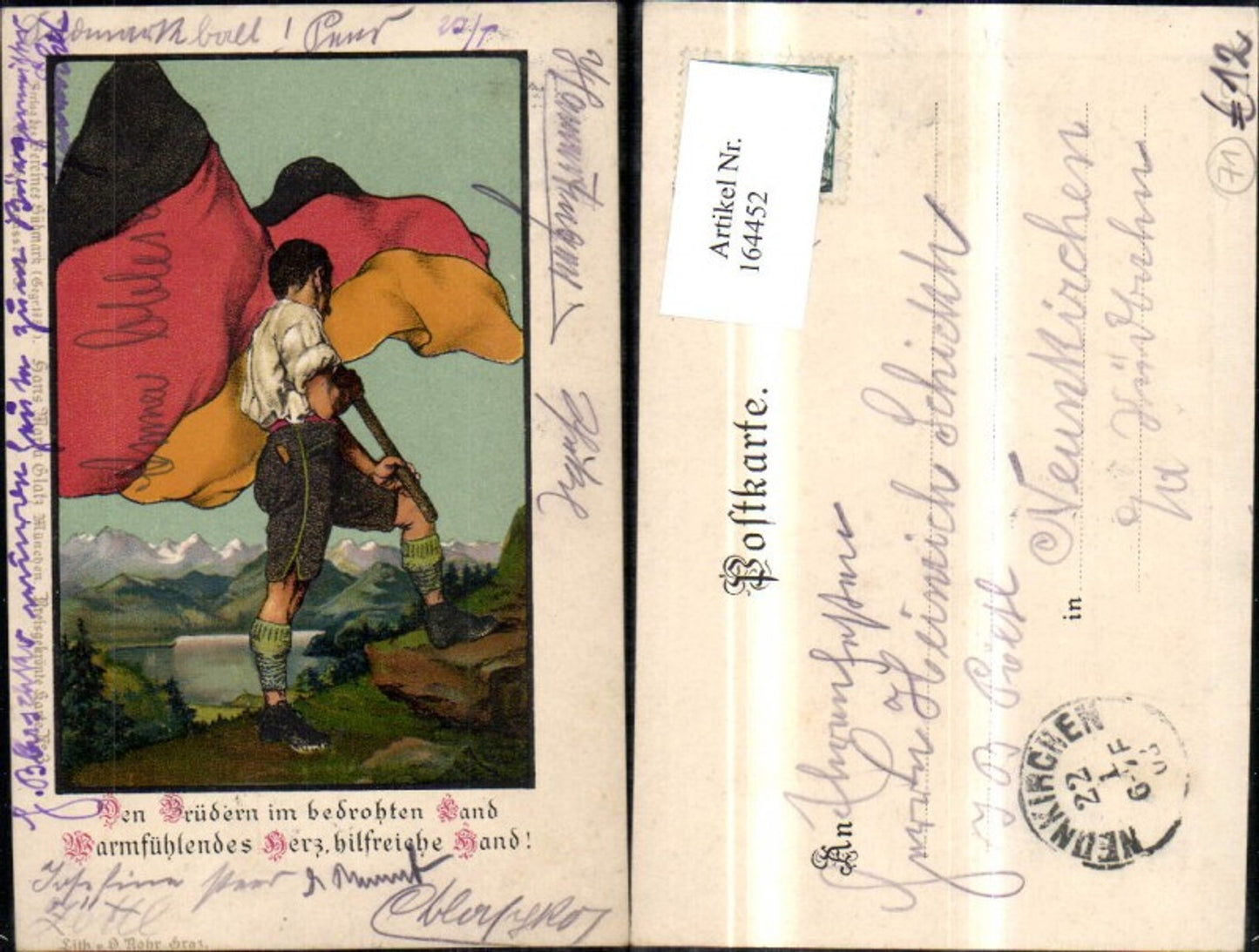 164452, Southmark Association 3 Patriotic Postcard Flag Man Landscape Patriotism