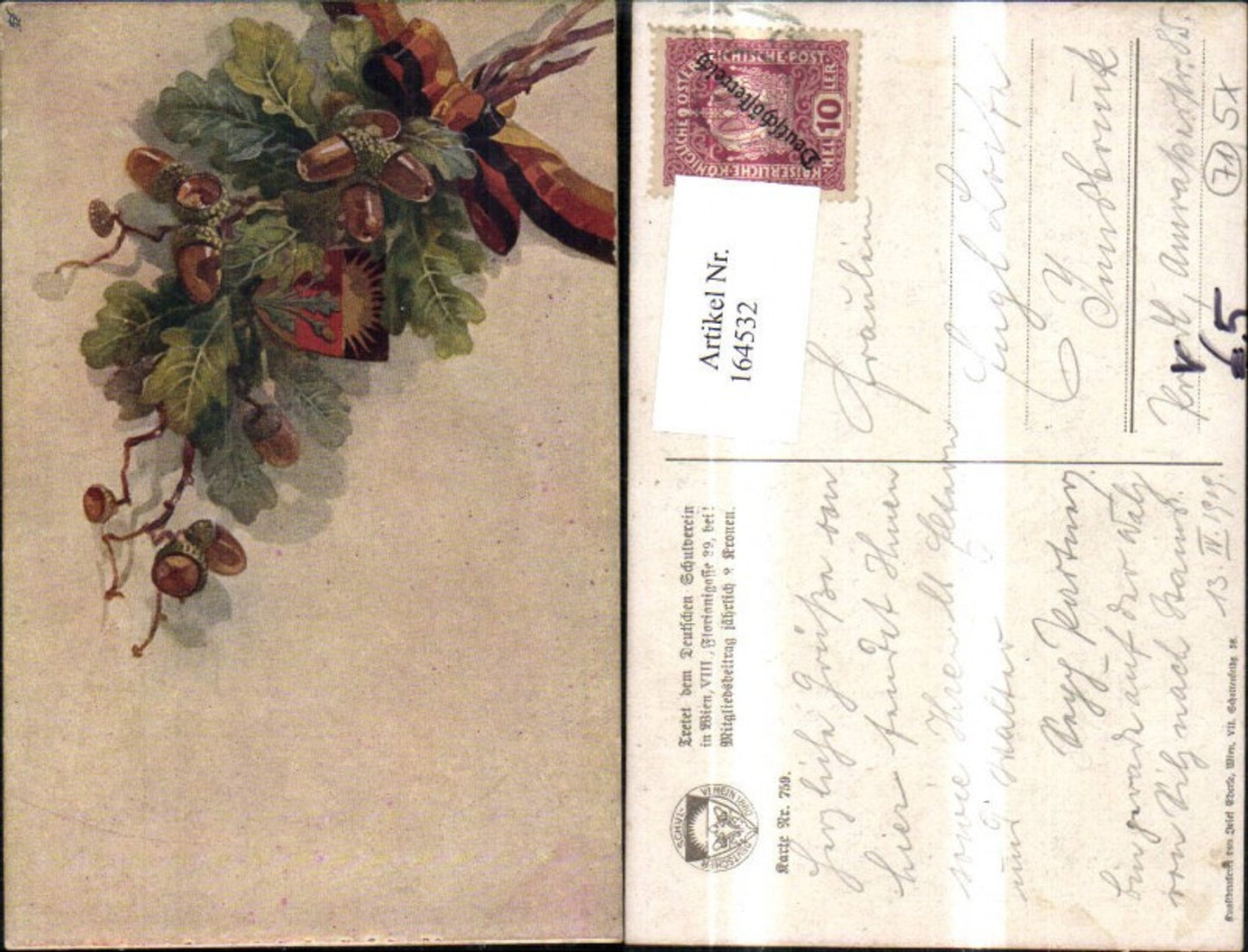 164532,Dt Schulverein 759 Patriotische Ak Blumen m. Schleife Fahne