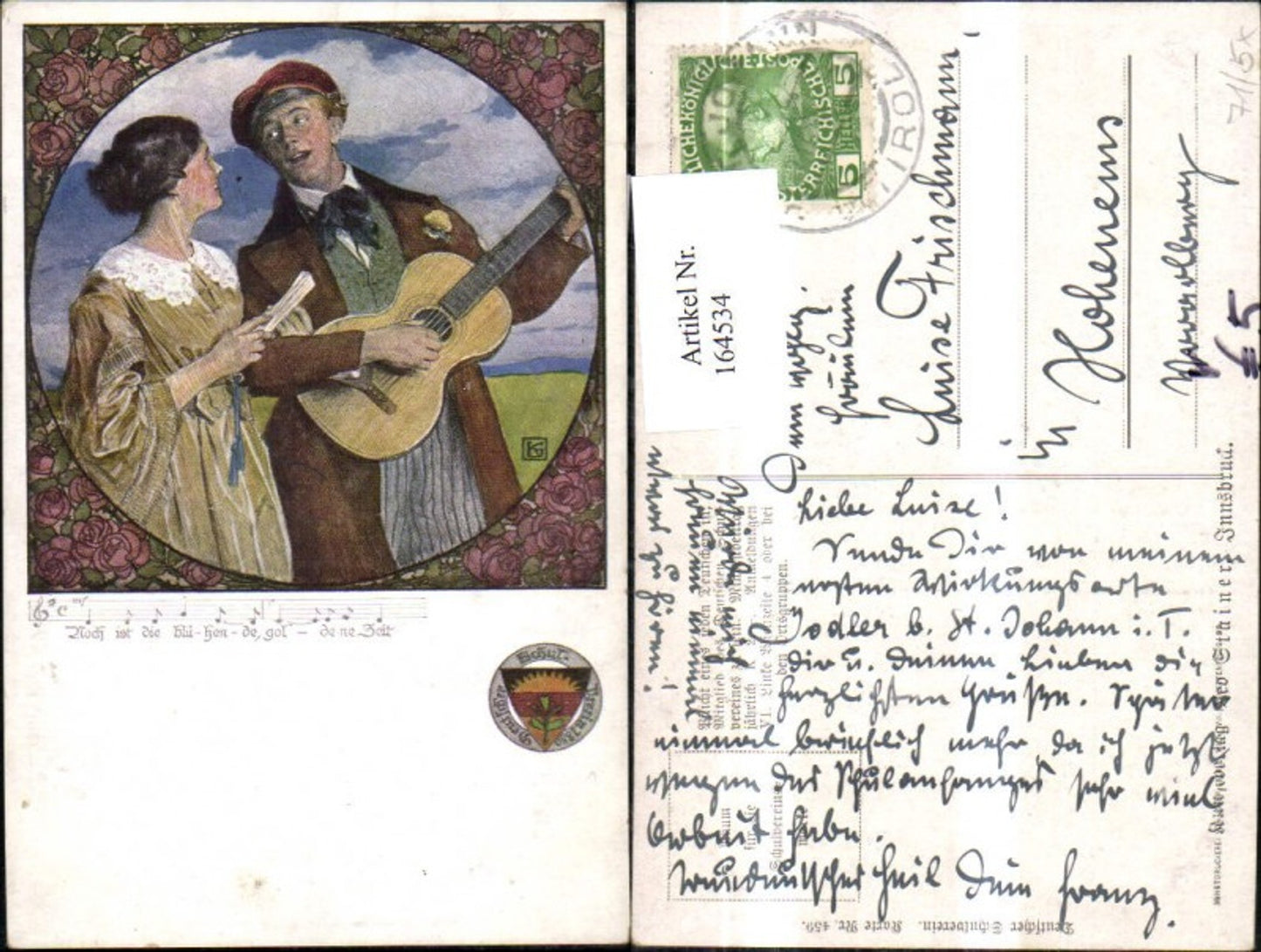 164534, German School Association 459 High is the glowing golden time Woman Man Guitar Song line Music line
