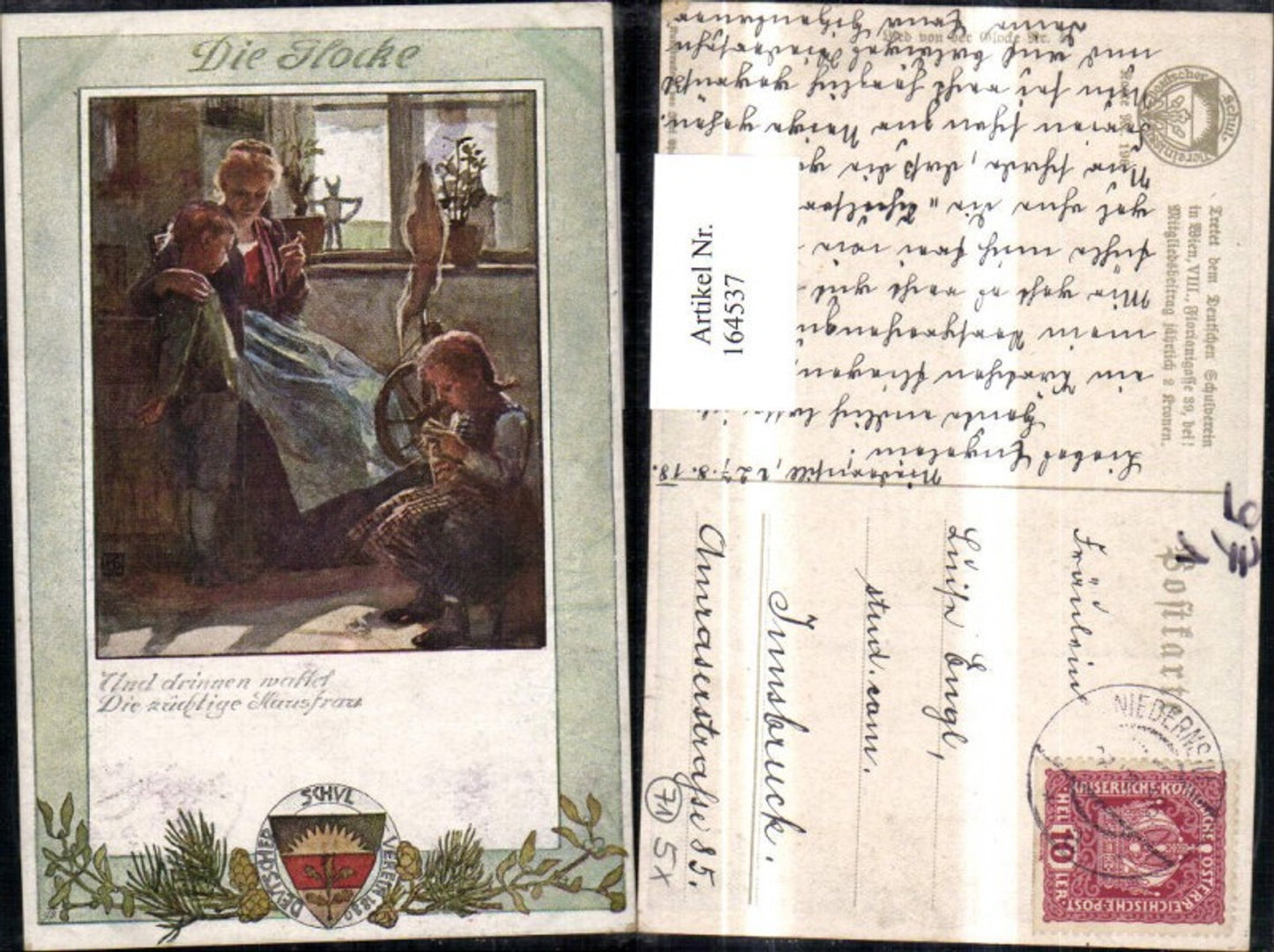 164537,Dt Schulverein 196 Die Glock Frau Kinder Spinnrad Spruch Reim