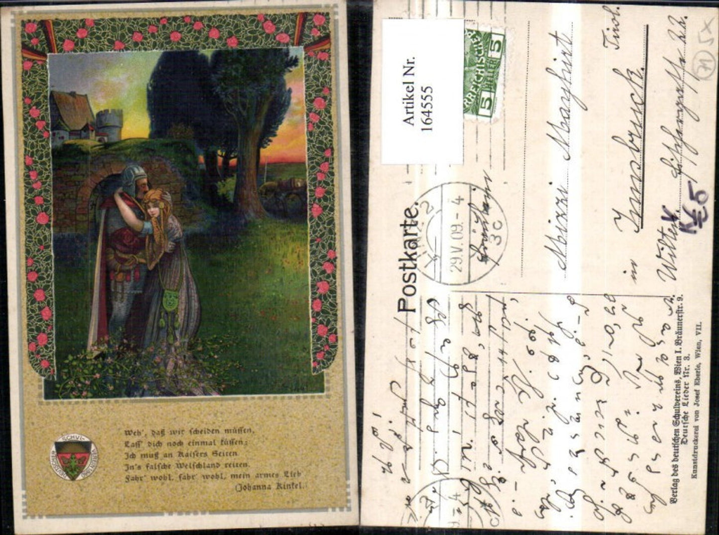 164555,Dt Schulverein 3 Dt Lieder Ritter Mann Frau Spruch Reim sign Welzl