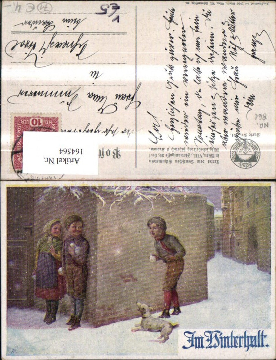 164564,Dt Schulverein 861 Im Hinterhalt Kinder Hund Schneeballschlacht Winter
