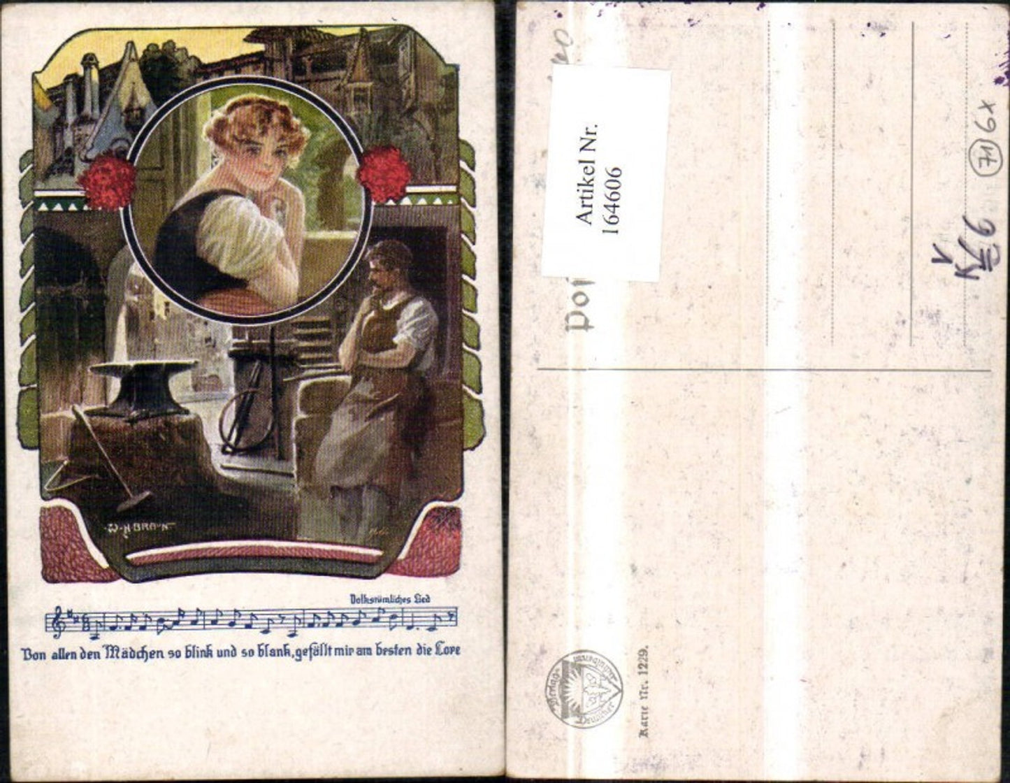 164606,Dt Schulverein 1229 Dt Lieder Mann Schmied sign W. H. Braun