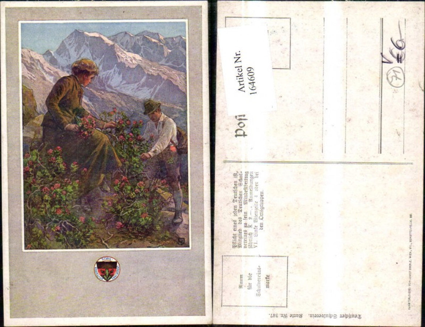 164609,Dt Schulverein 347 Frau Mann m. Blumen Strauch i. d. Berg