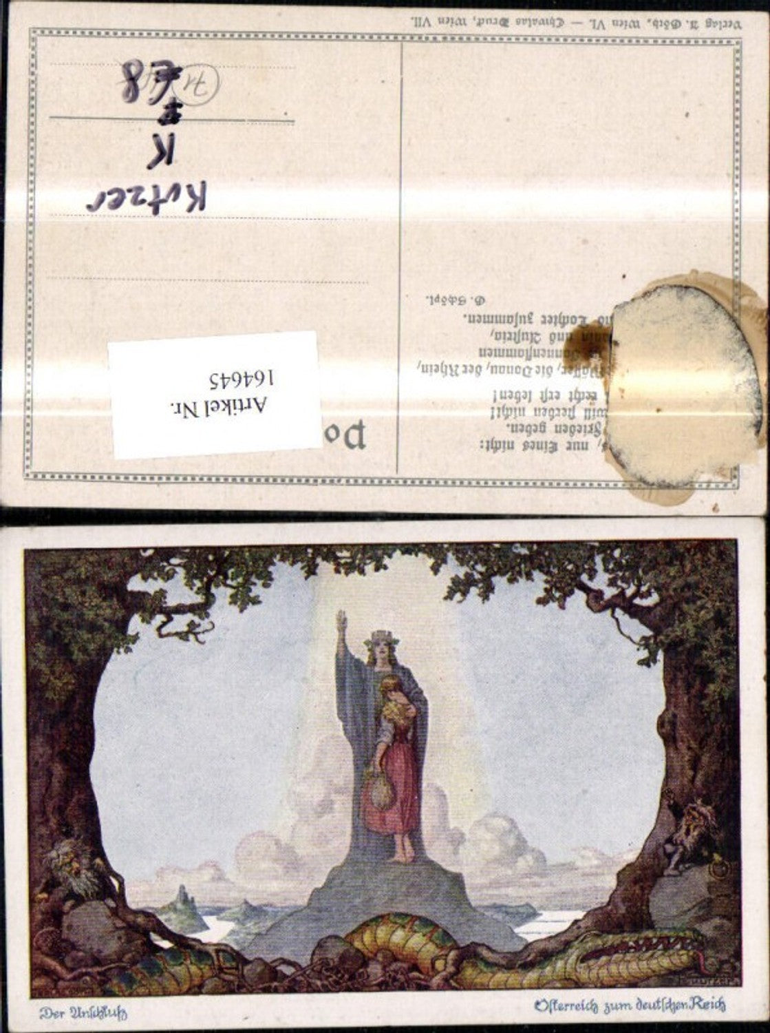 164645,Anschlusskarte 1928 Kutzer Ernst Der Anschluss Österreich Drache
