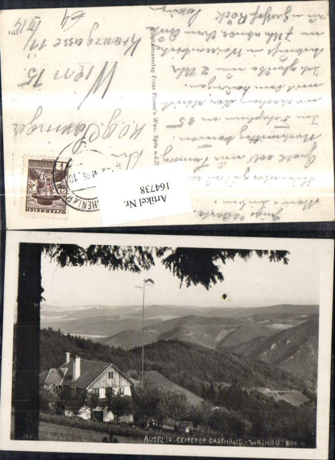 164738,Weißenkirchen a. d. Donau Ausblick v. Seiberer Gasthaus Wachau 1918