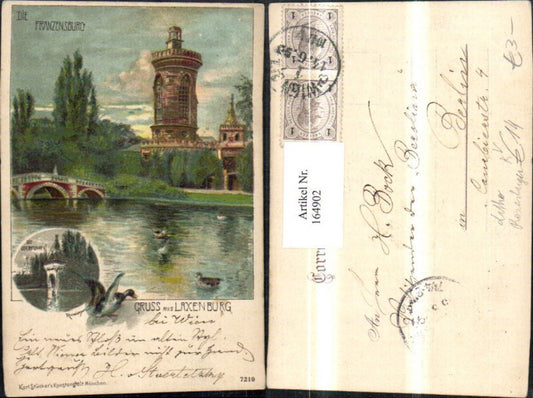 164902,Gruss a. Laxenburg b. Wien Franzensburg Enten Litho sign Rosenberger pub Karl Stücker