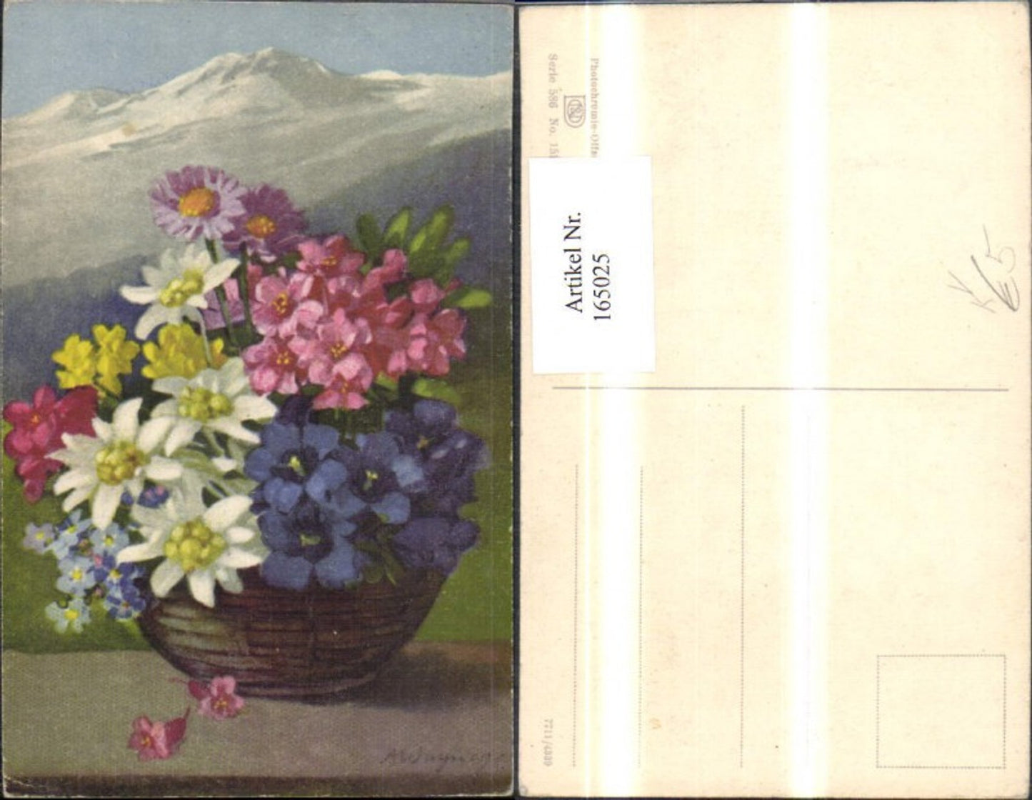 165025,Photochromie Nenke & Ostermaier 586/1523 Blumenkorb sign A Wagner