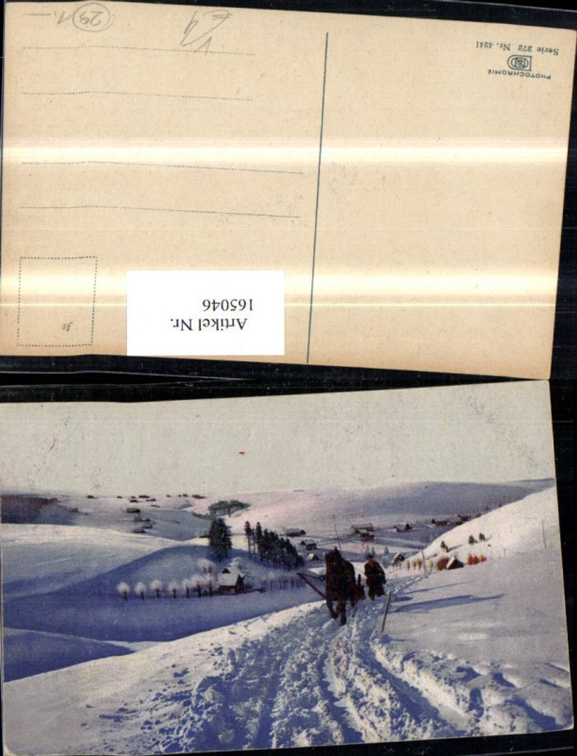 165046,Photochromie Nenke & Ostermaier 272/4241 Winterlandschaft Pferdeschlitten Mann