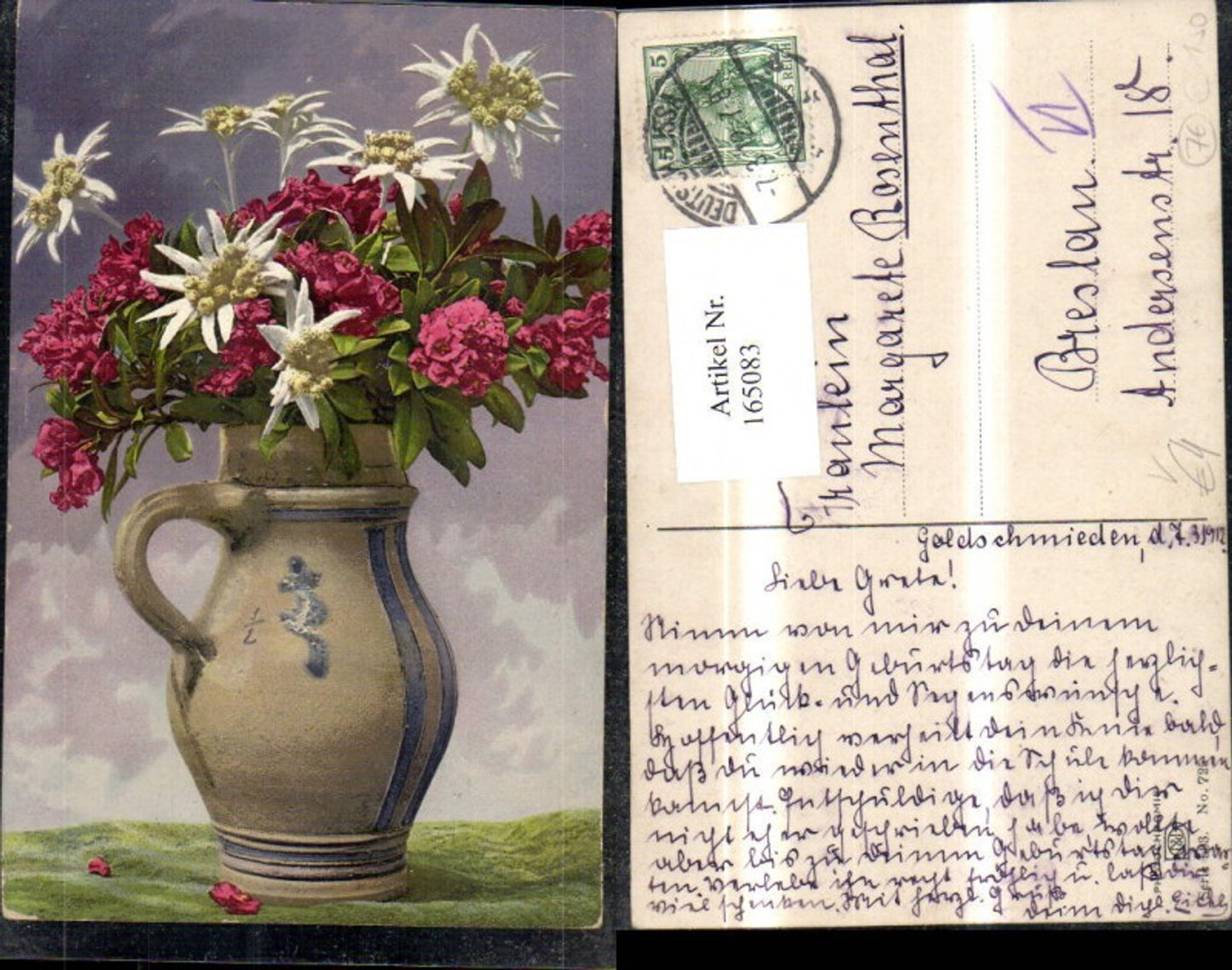 165083,Photochromie Nenke & Ostermaier 503/725 Blumenvase Edelweiß Blumen