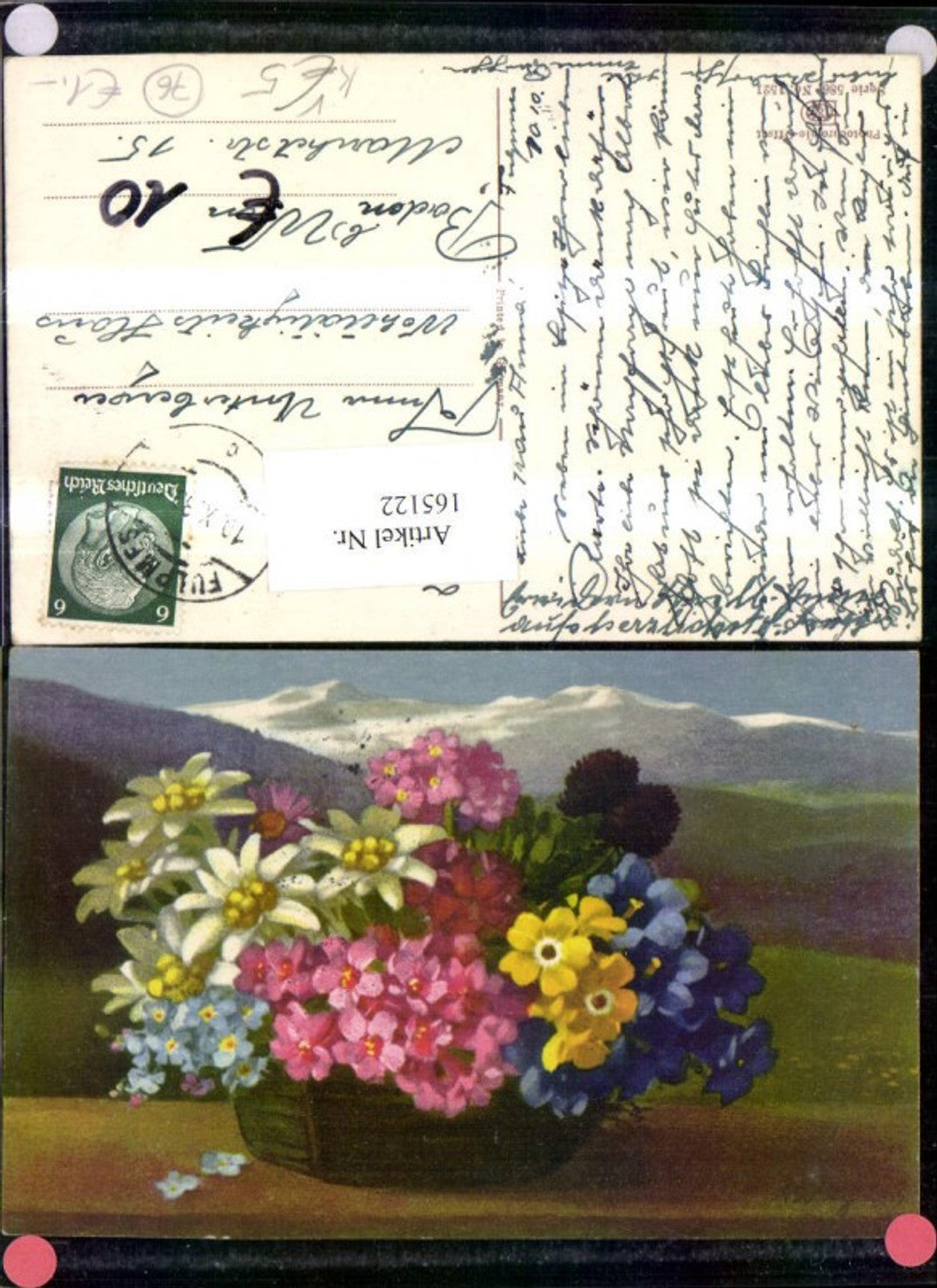 165122,Photochromie Nenke & Ostermaier 586/1521 Blumenweide Blumen sign A Wagner