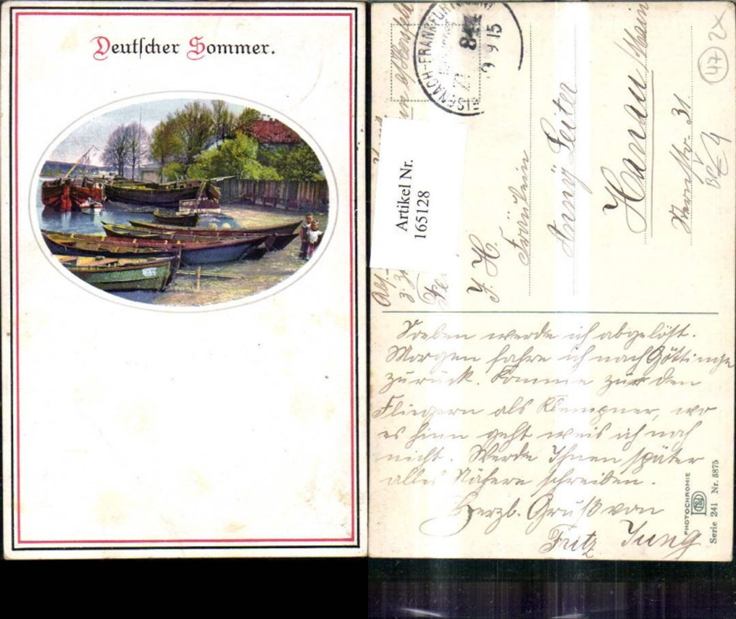165128,Photochromie Nenke & Ostermaier 241/3875 Deutscher Sommer Hafen Schiffe Boote Kinder Bahnpost Zug 844 Eisenach Fr