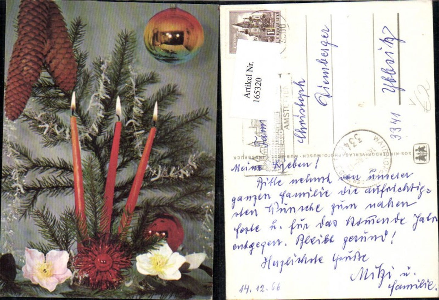 165320, SOS Children's Village Merry Christmas Fir branch Candles Cone Ball