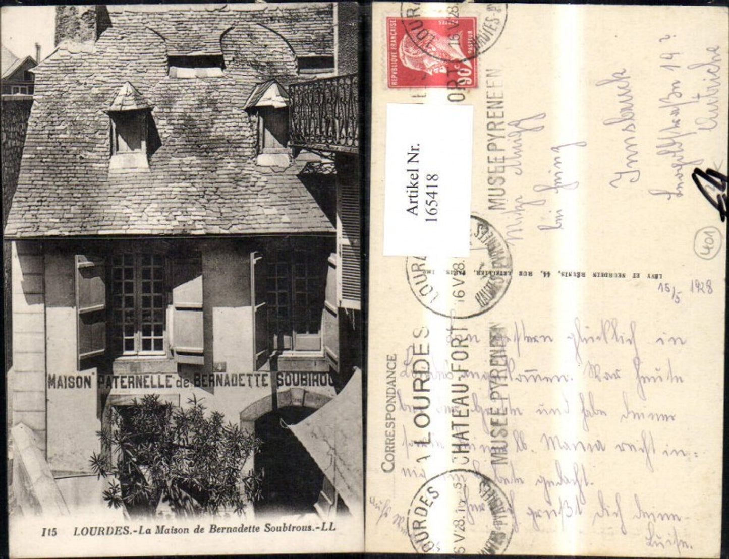 165418,Lourdes La Maison de Bernadette Soubirous 1916