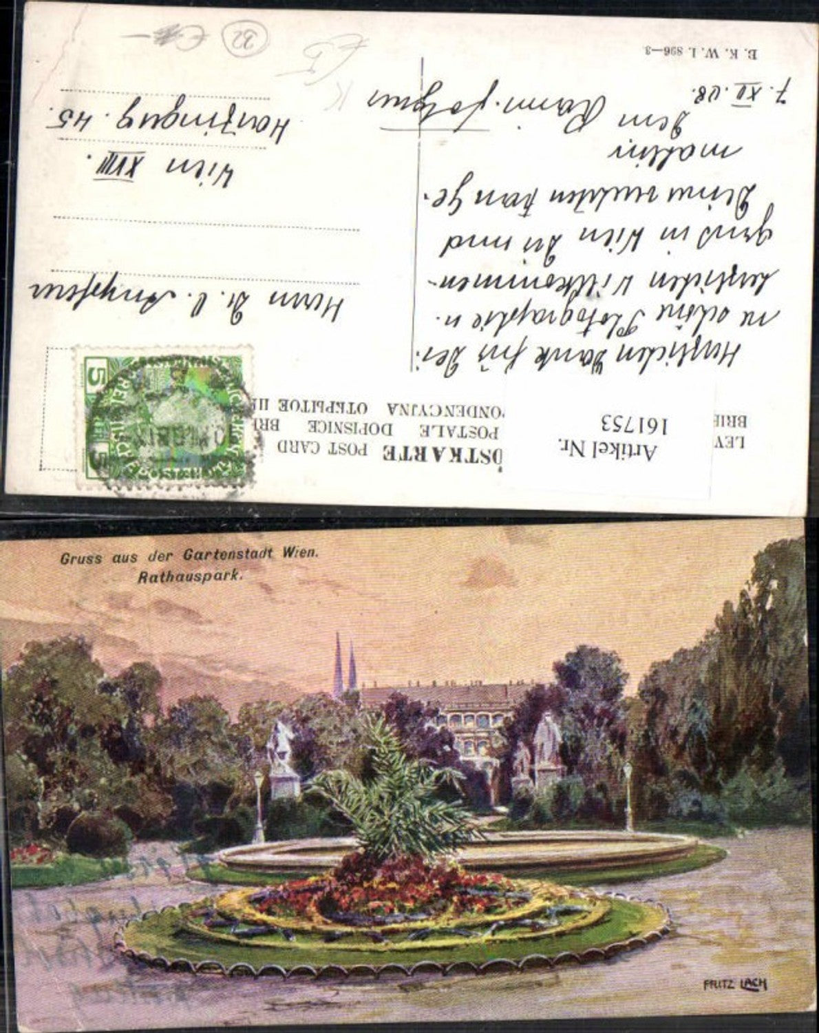 161753,Fritz Lach Gruss aus der Gartenstadt Wien Rathaus Rathauspark