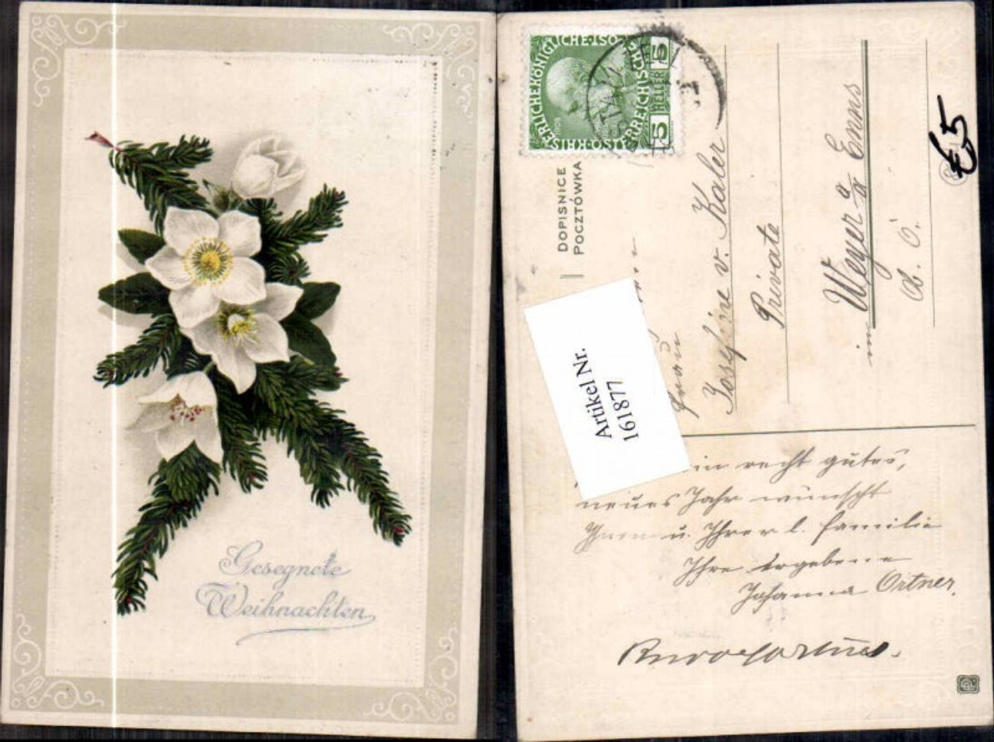 161877, Christmas embossing lithograph fir branch twig flowers