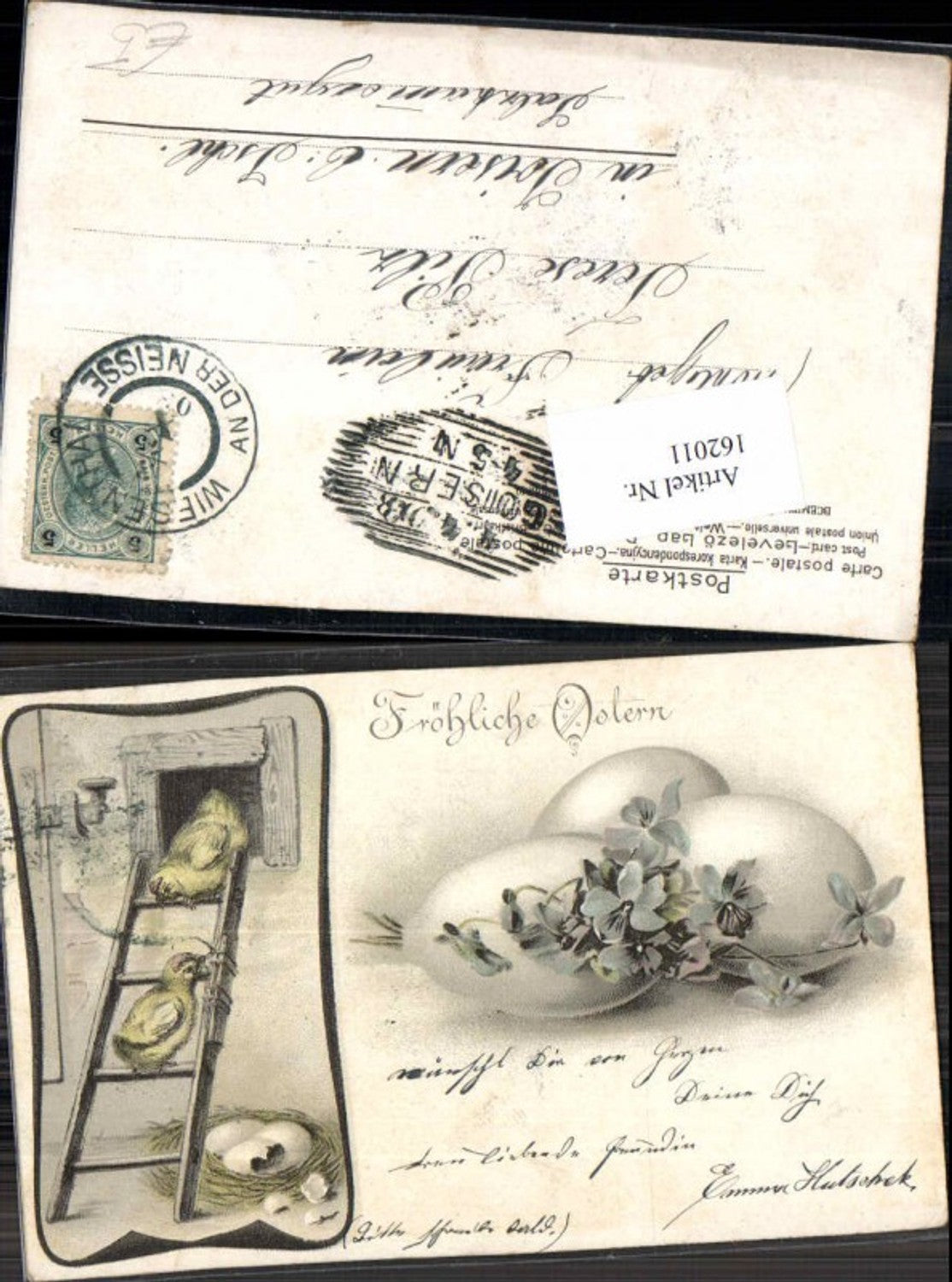 162011, Easter Lithograph Chick Ladder Easter Eggs Eggs