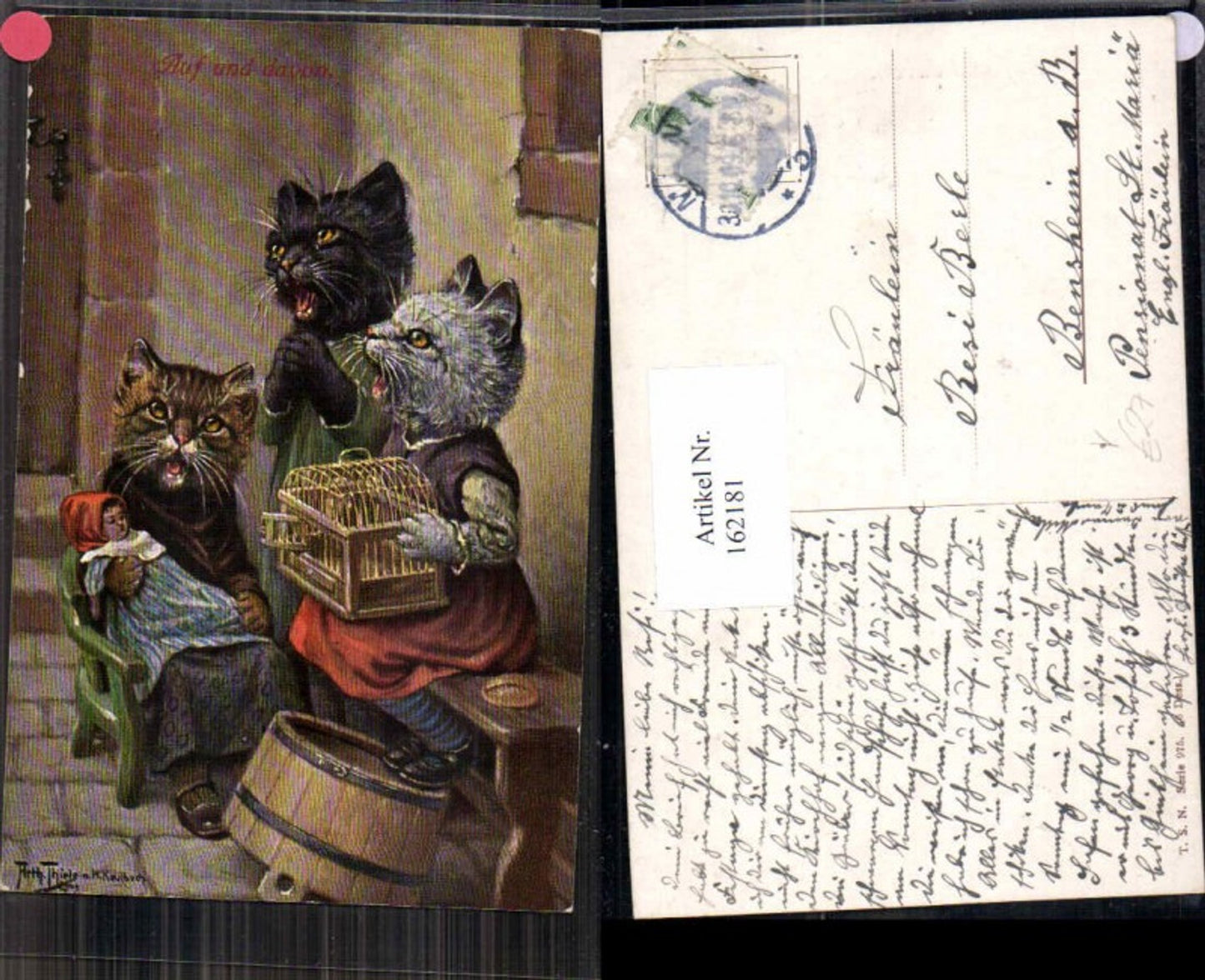 162181,Arthur Thiele Vermenschlichte Katzen Auf und davon pub Theo Stroefer 975