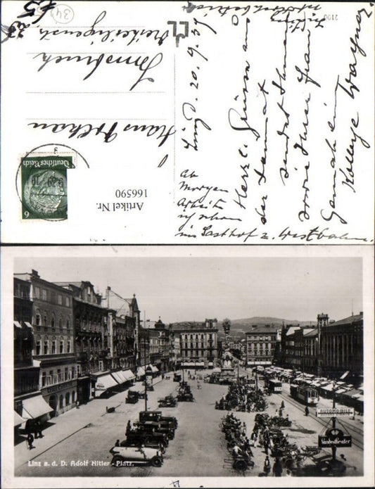 166590,Linz Hauptplatz Automobil Strassenbahn 1939