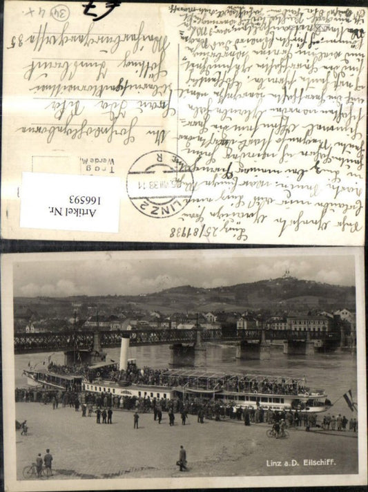 166593,Linz Eilschiff Schiff Dampfer Personen 1938