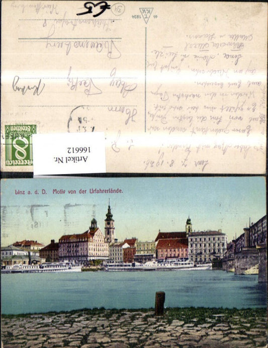 166612,Linz Motiv v. d. Urfahrerlände Schiff Dampfer Brücke 926