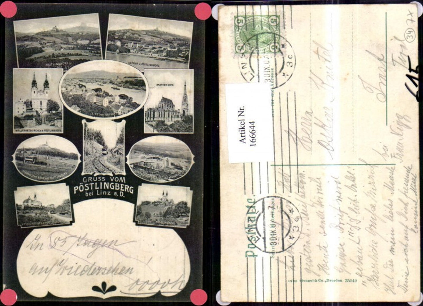 166644,Linz Gruß v. Pöstlingberg Mehrbild Ak 1907