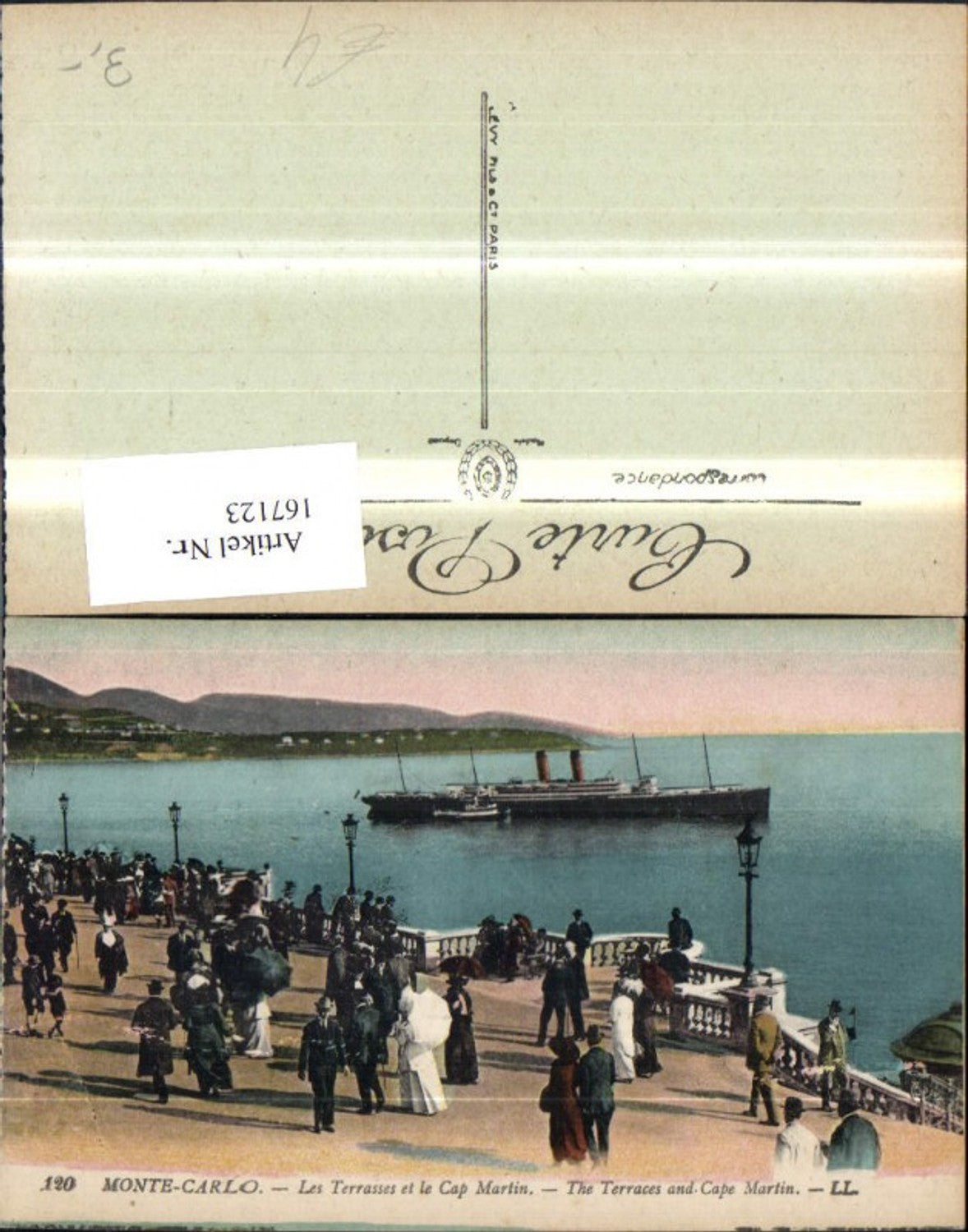 167123,Monte Carlo Les Terrasses et le Cap Martin Dampfer Schiff Uferpromenade m. Personen