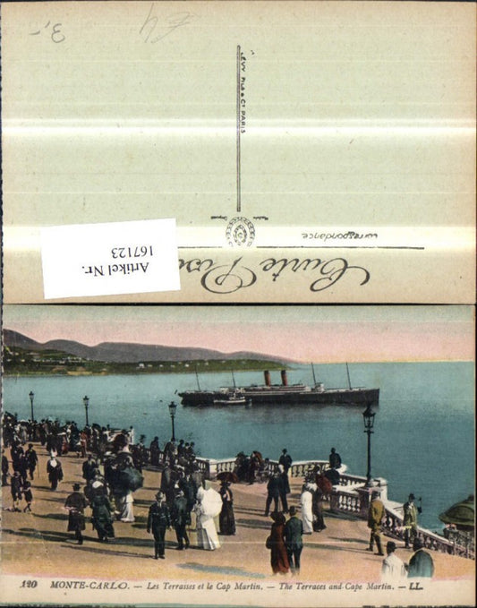 167123,Monte Carlo Les Terrasses et le Cap Martin Dampfer Schiff Uferpromenade m. Personen