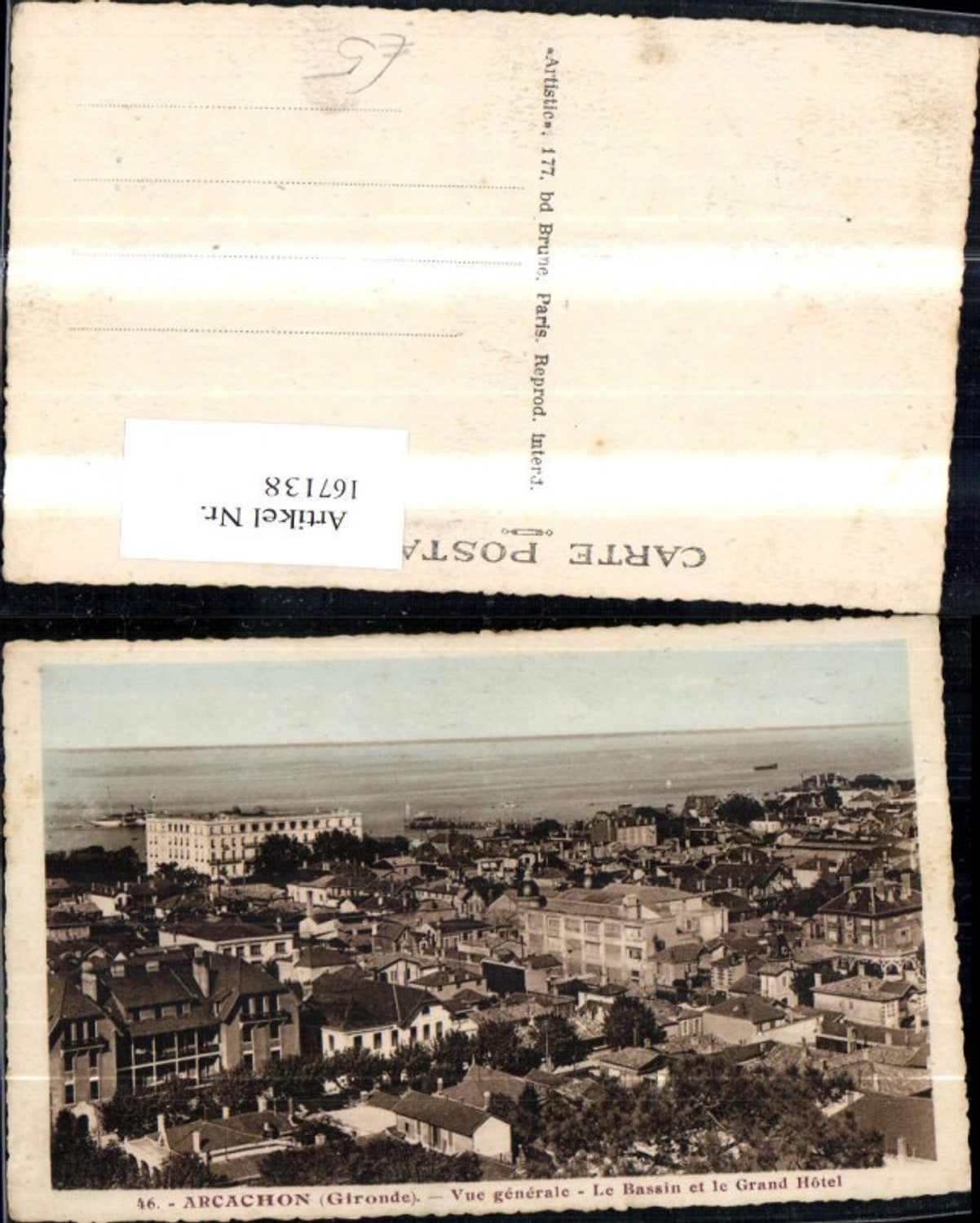 167138,Arcachon Gironde Vue generale Le Bassin et le Grand Hotel