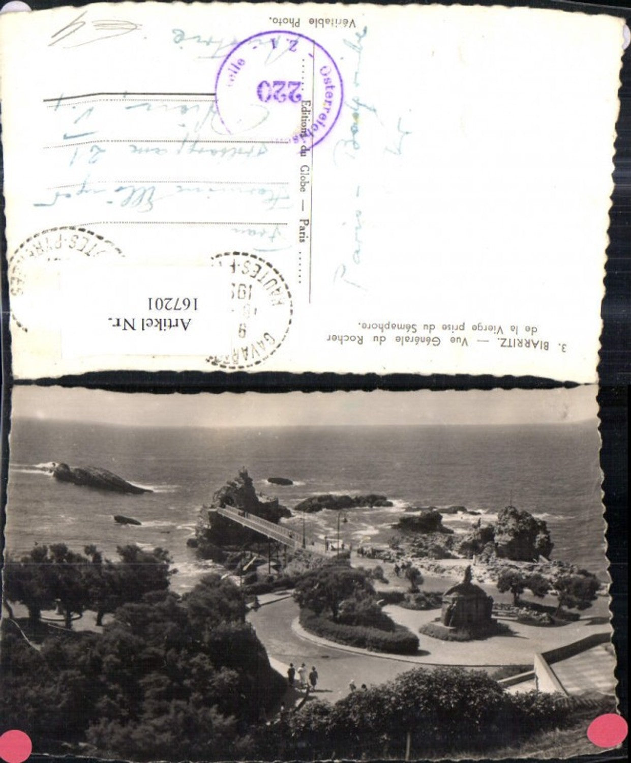 167201,Biarritz Vue Generale du Rocher de la Vierge prise du Semaphore Ansicht Felsen Küste Platz 1951