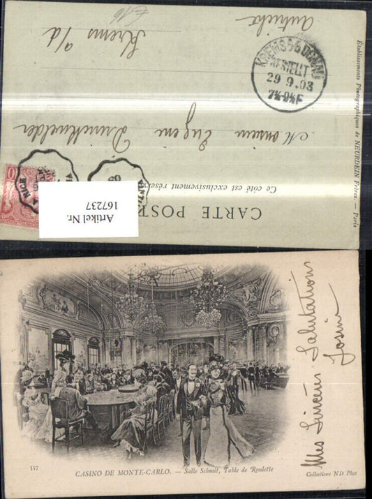 167237,Monte Carlo Casino Salle Schmit Table de Roulette Innenansicht Kasino 1903