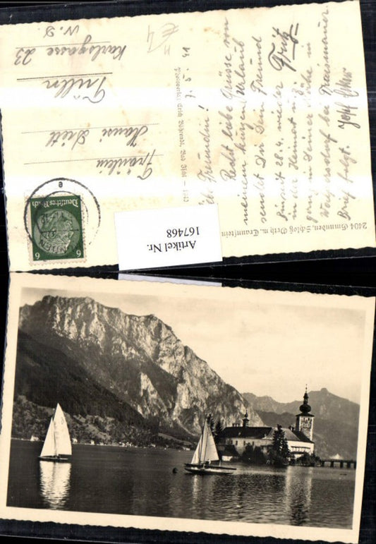 167468,Gmunden m. Schloss Orth m. Traunstein Segelschiff