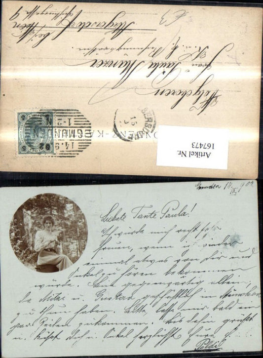 167473,Foto AK Gmunden 1902 Frau im Wald nach Atzgersdorf b. Wien