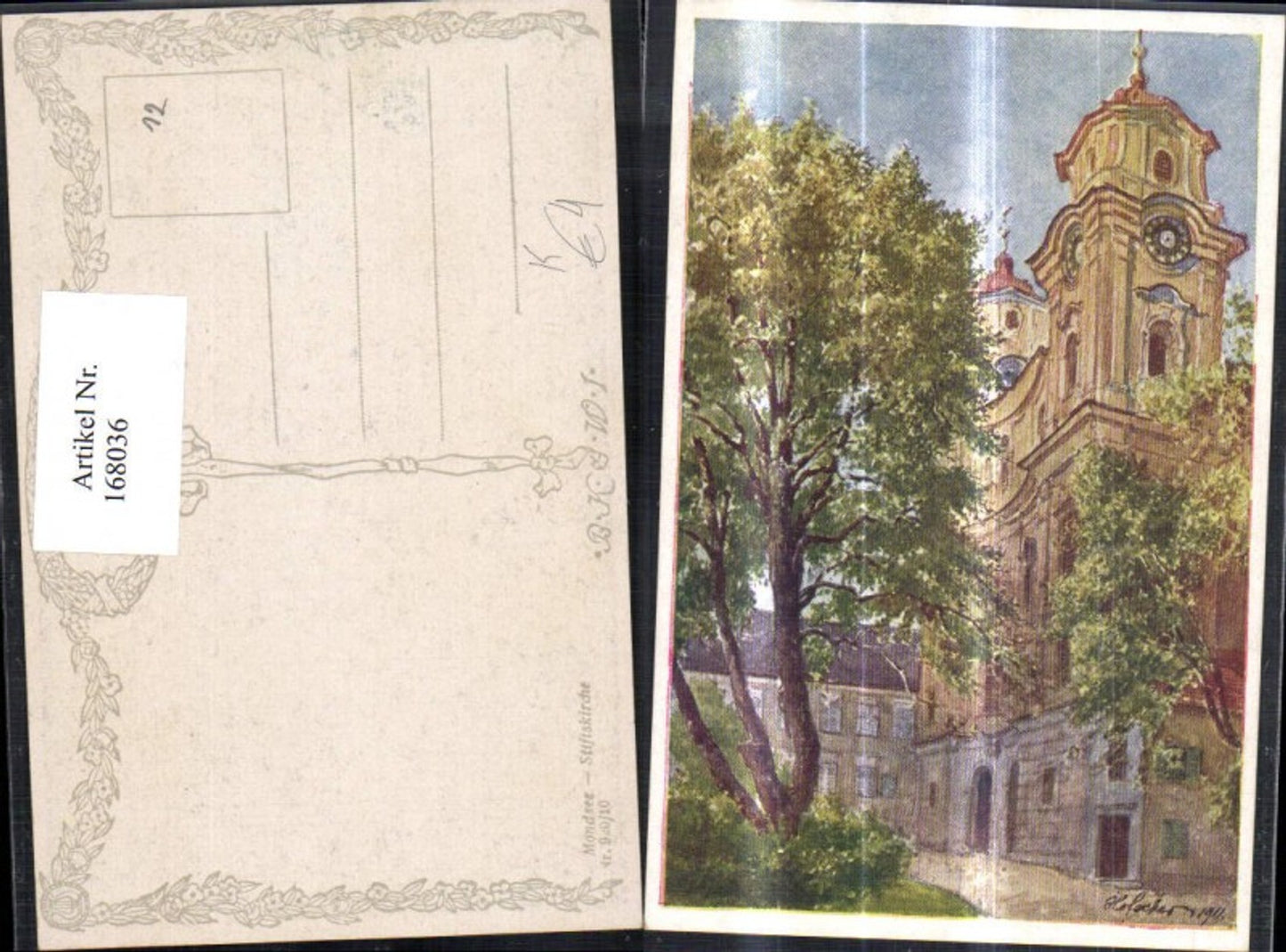 168036,Mondsee Stiftskirche Künstlerkarte Hofecker E.F.