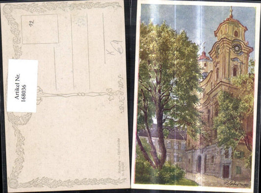 168036,Mondsee Stiftskirche Künstlerkarte Hofecker E.F.