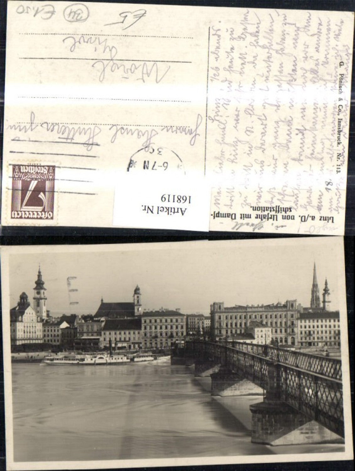 168119,Linz v. Urfahr m. Dampfschiffstation Dampfer