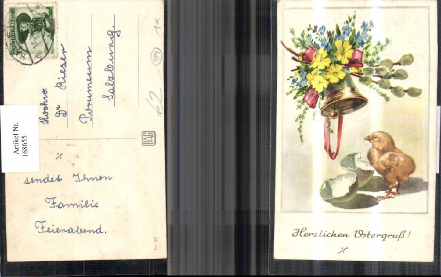 168655, Easter chick Easter egg bell ribbon flowers pussy willow