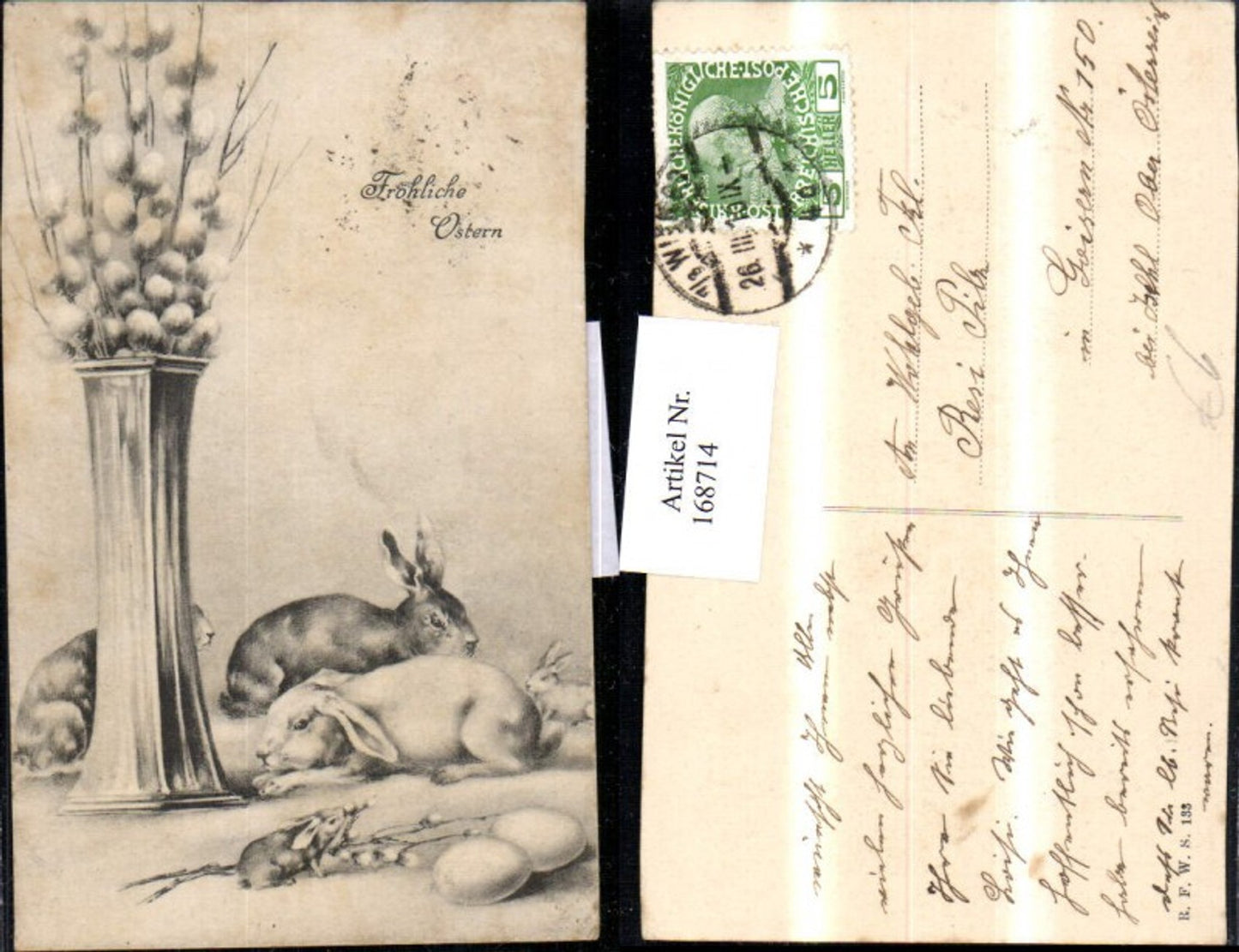 168714, Easter Palm branches Vase Easter bunnies Rabbits Eggs