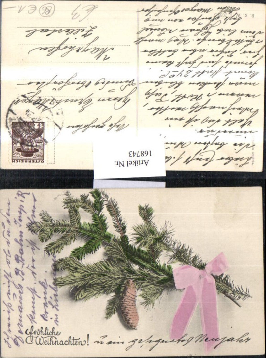 168743, Christmas fir branch pine cone bow