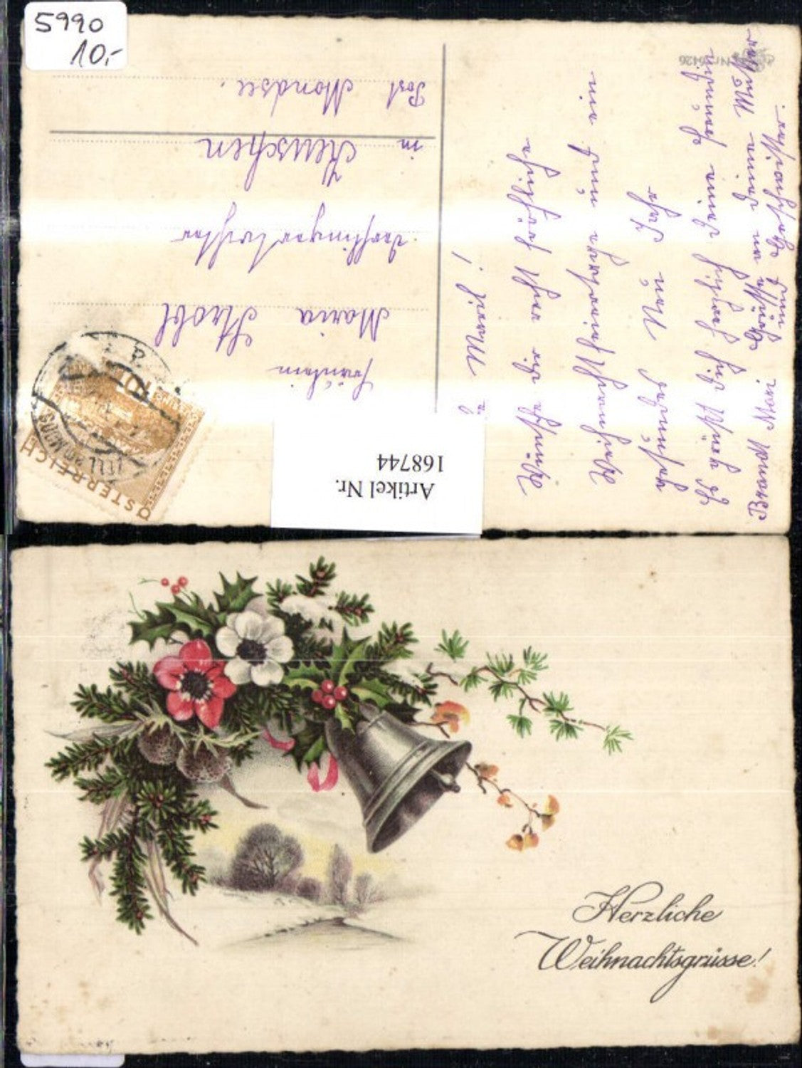168744, Christmas bell fir branches flowers pub Erika 6426