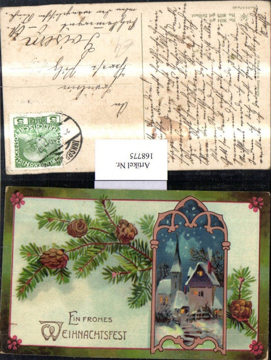 168775, Christmas, fir branches, cones, snowy landscape, church, house