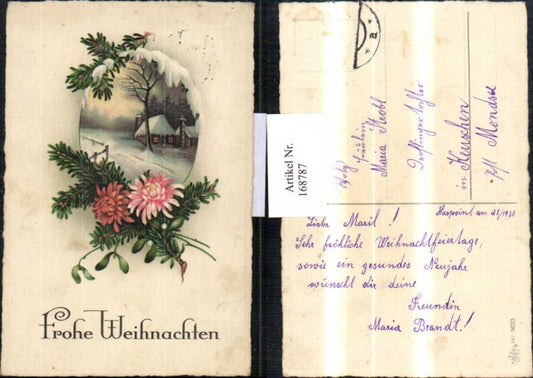 168787, Christmas snowscape house tree fir branch flowers pub heather 6033