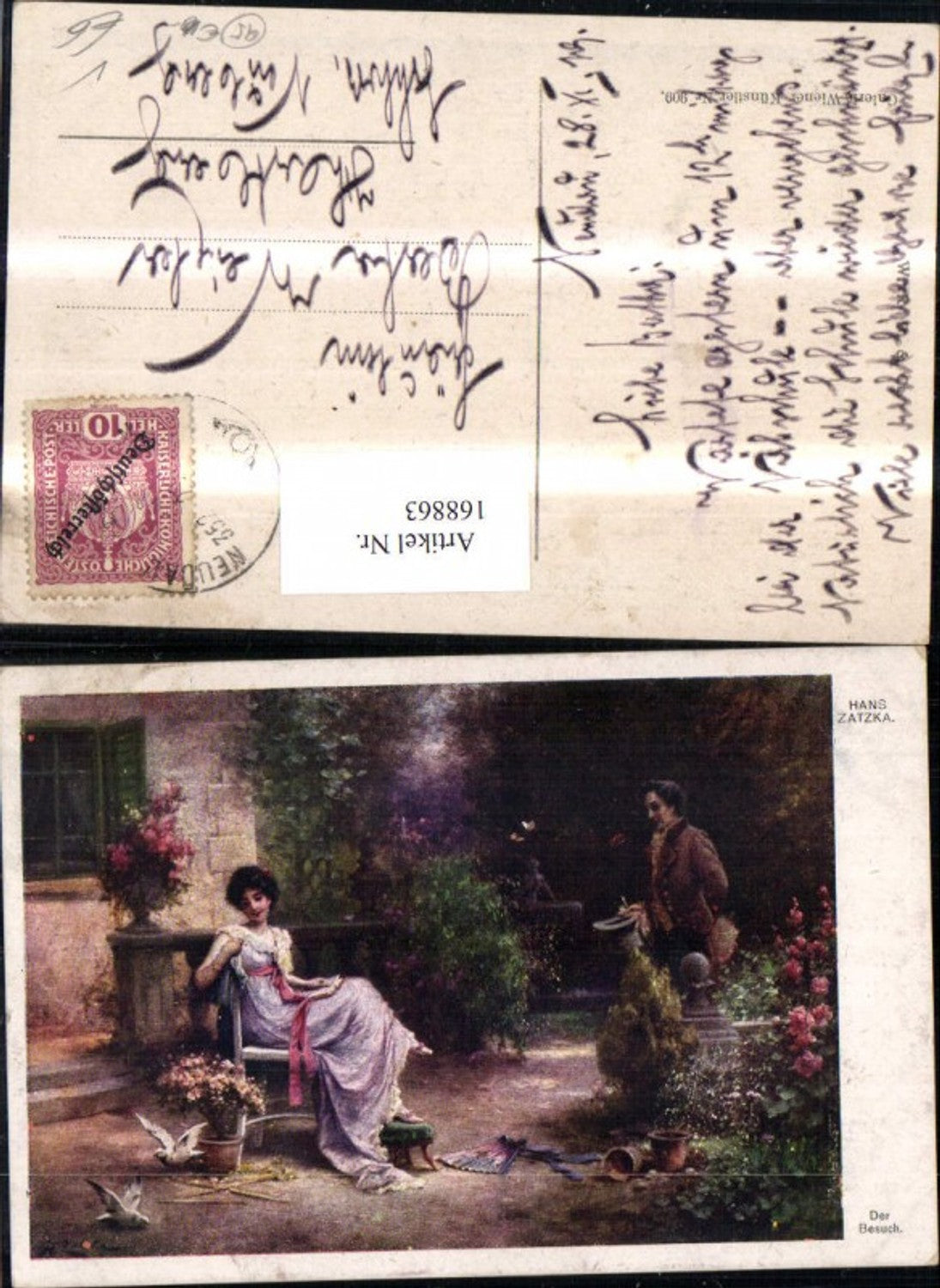 168863,Hans Zatzka Der Besuch Frau Mann v. Haus Tauben pub Galerie Wiener Künstler 909
