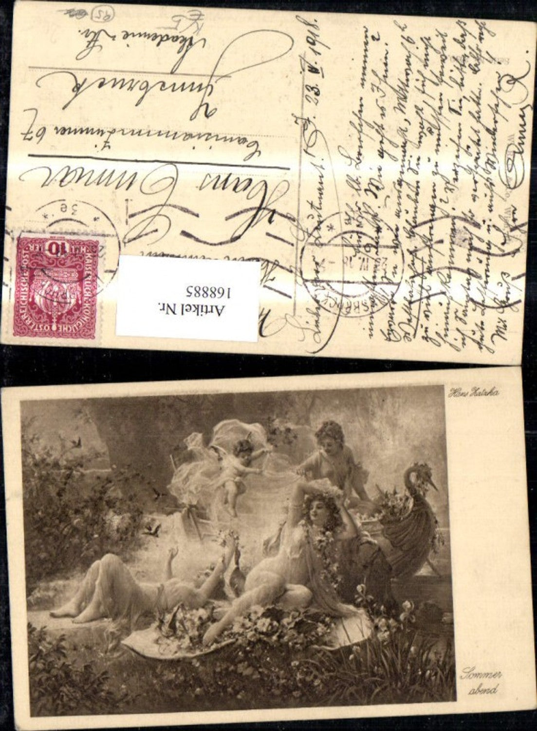 168885,Hans Zatzka Sommerabend Frauen Amor Engel a. Ufer Schwanenboot