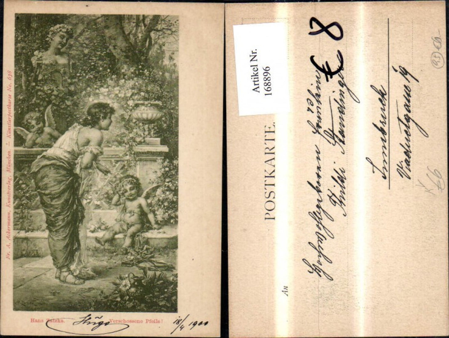 168896,Hans Zatzka Verschossene Pfeile Frau Amor Engel Bogen pub Ackermann 638