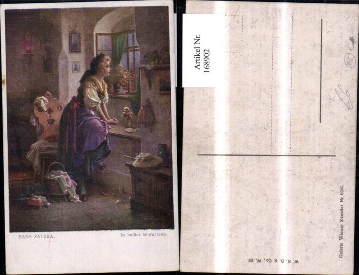 168902, Hans Zatzka In eager anticipation Woman b. Window Room pub Gallery Viennese Artists 634