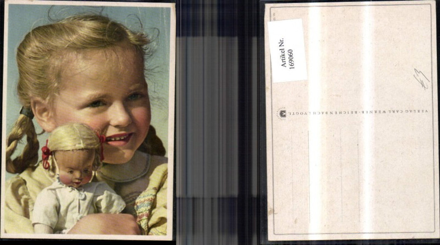 169060, Child Blonde Girl with Doll Toy