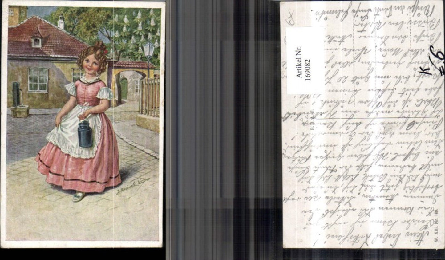 169082,Kind Mädchen m. Milchkanne a. Strasse Künstler Ak sign J. Kränzle