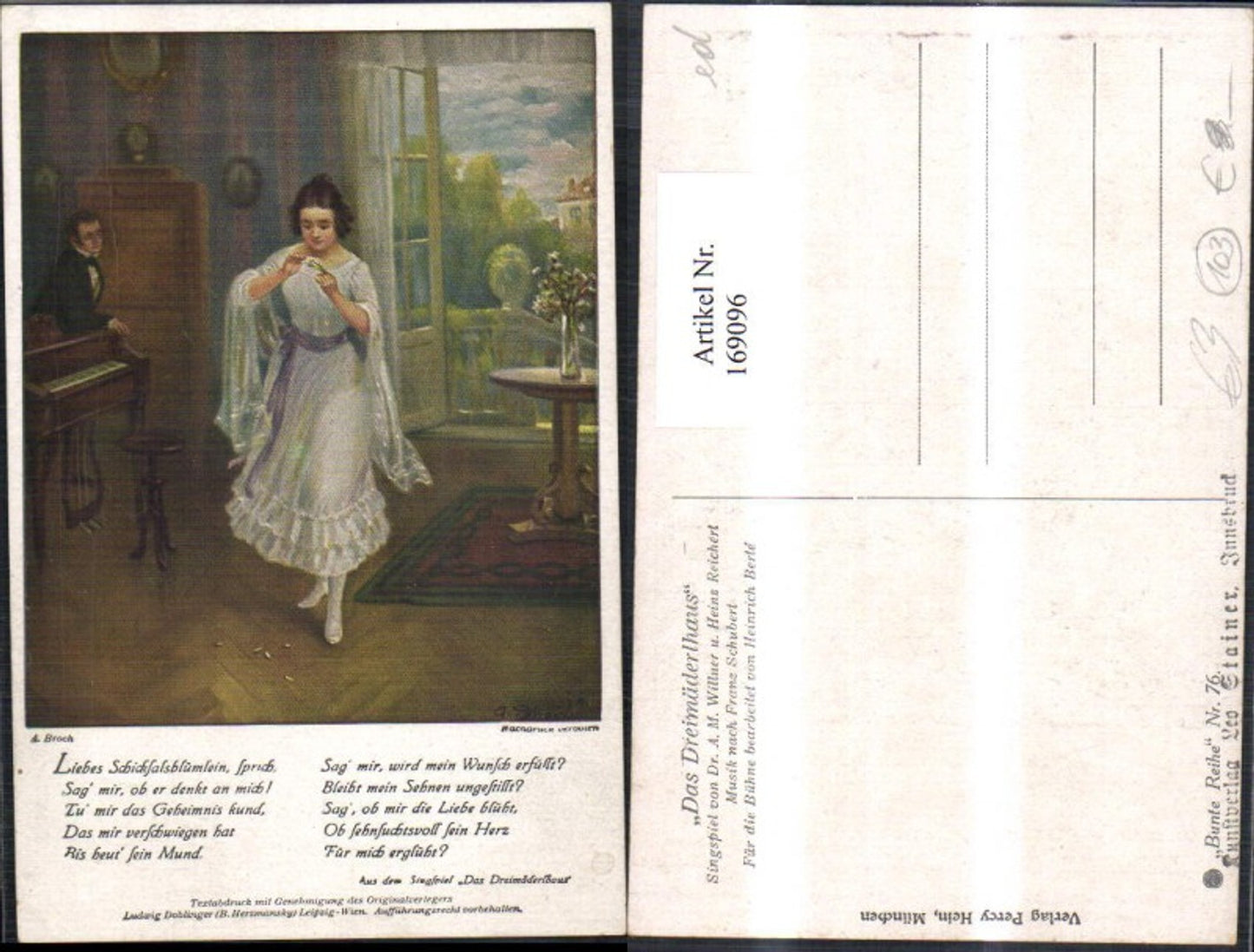 169096,Franz Schubert Das Dreimäderhaus Liebes Schicksalsblümlein sign A. Broch
