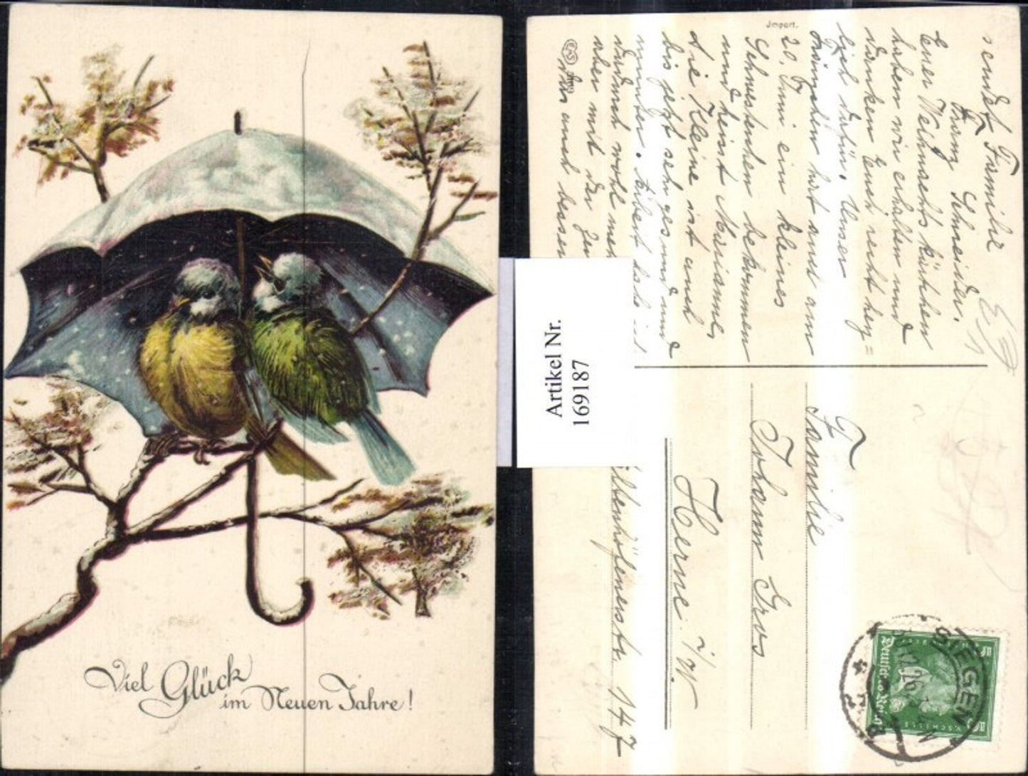 169187,Neujahr Vögel sitzen am Ast mit Schirm pub EAS 5169